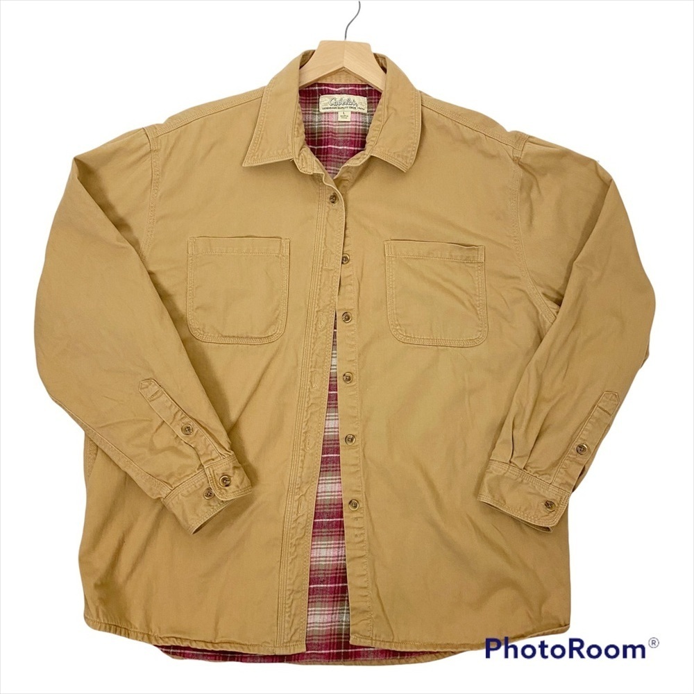 CABELA’S Pink Plaid Flannel Lined Button-Up Shacket / Shirt Jacket Large